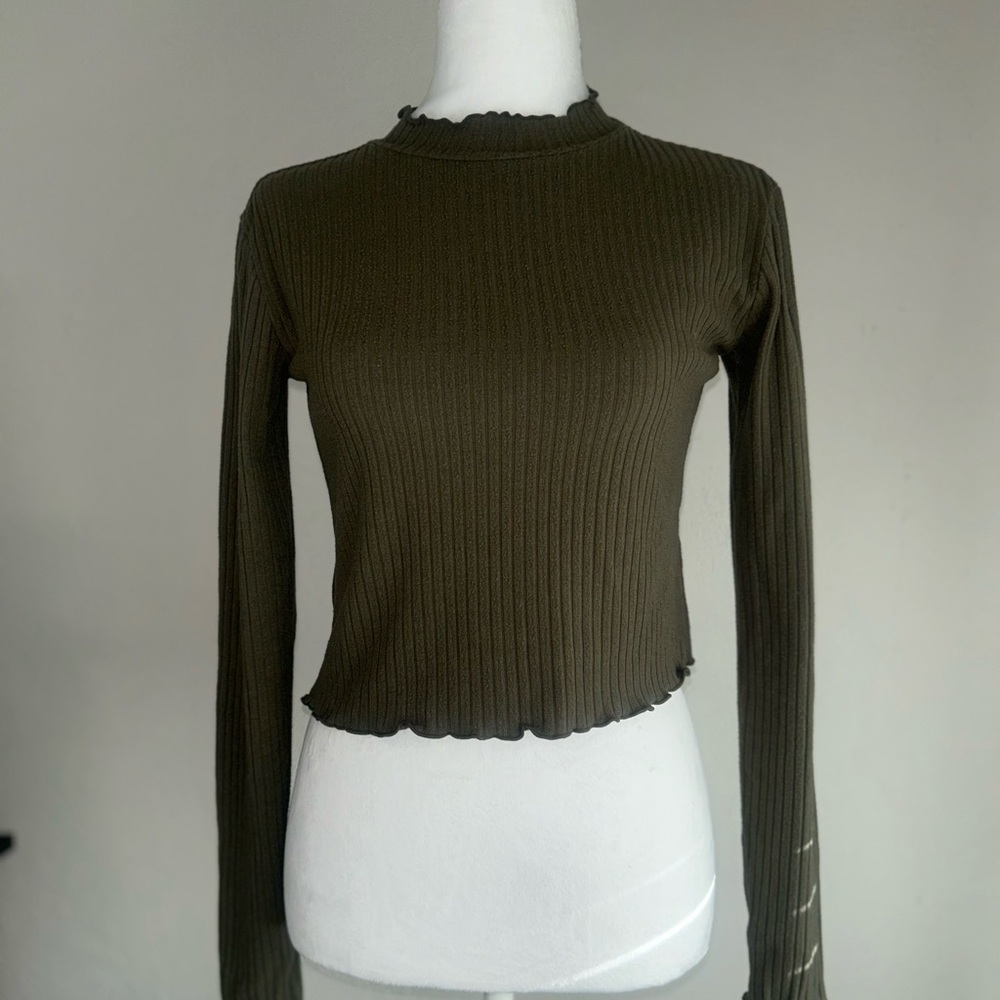 BP Green Ribbed high neck Blouse